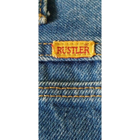 Vintage 60s 70s Rustler Dark Blue Zipper Jeans 34 (32") Long (33") Made in USA - Picture 5 of 12